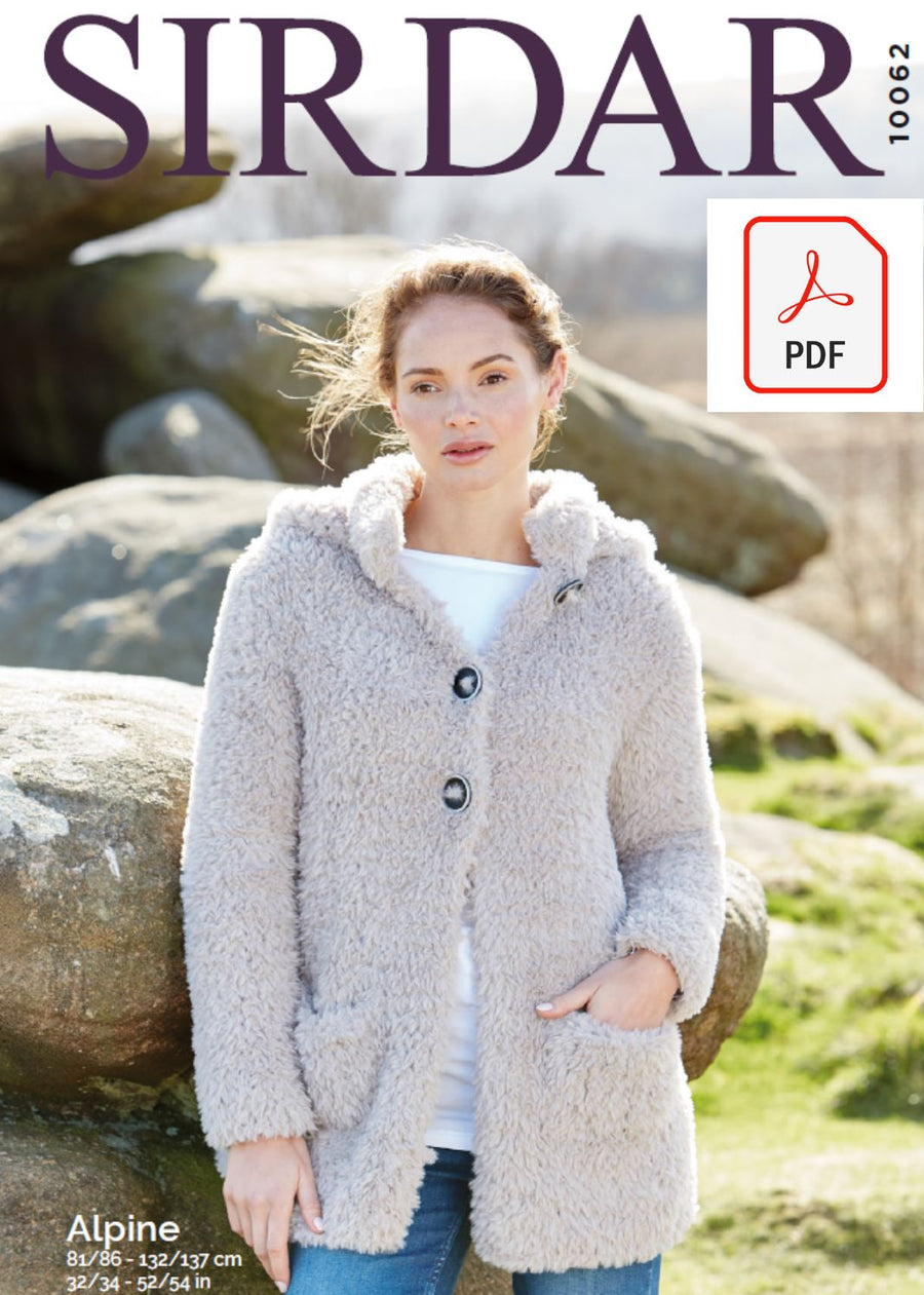 Sirdar 10062 Ladies Hooded Jacket in Sirdar Apline (PDF) Knit in a Box 