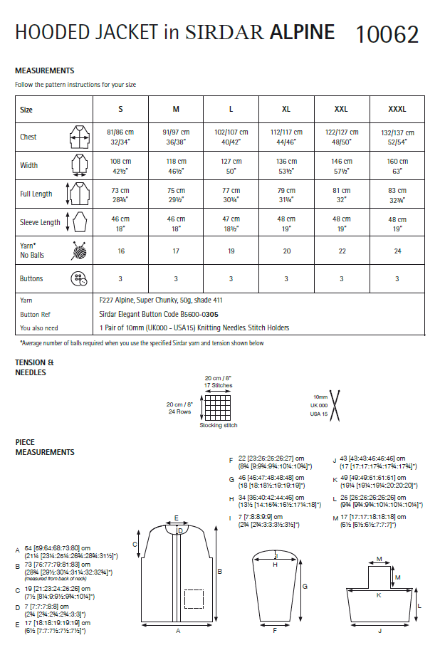 Sirdar 10062 Ladies Hooded Jacket in Sirdar Apline (PDF) Knit in a Box
