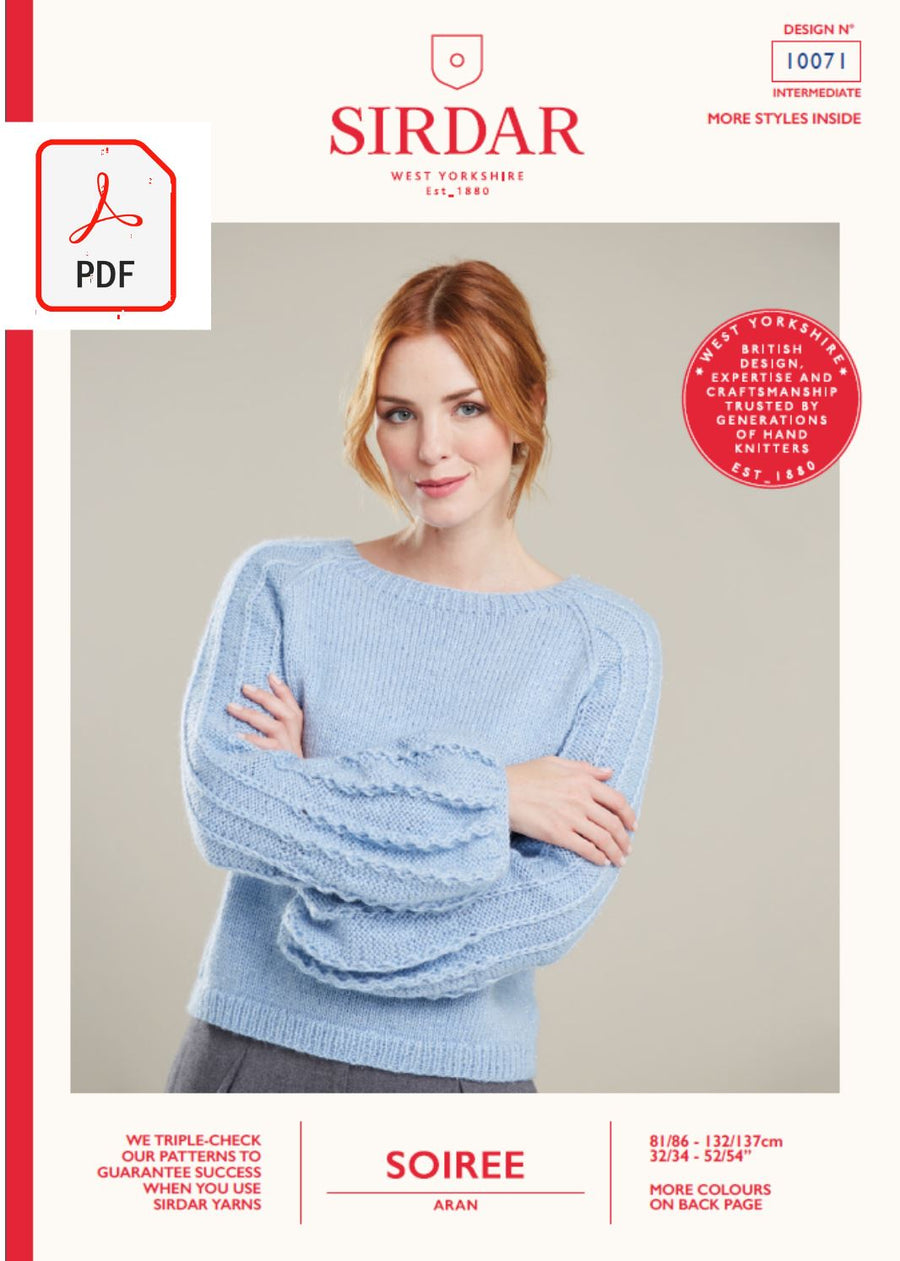 Sirdar 10071 Ladies Sweater with Puff Sleeves in Sirdar Soiree Aran (PDF) Knit in a Box 