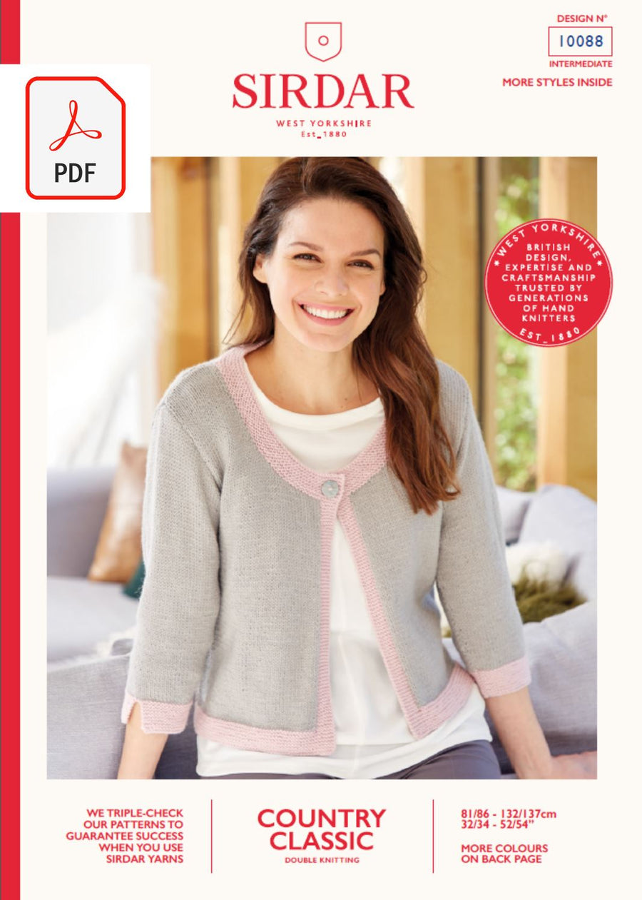 Sirdar 10088 Lady 3/4 Sleeved Jacket in Sirdar Country Classic DK (PDF) Knit in a Box 