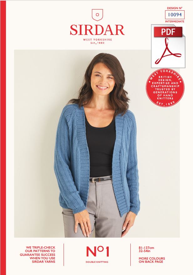 Sirdar 10094 Ladie Cardigan in Sirdar No1 DK Knitting (PDF) Knit in a Box 