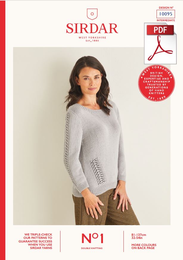Sirdar 10095 Ladie Sweater in Sirdar No1 DK Knitting (PDF) Knit in a Box