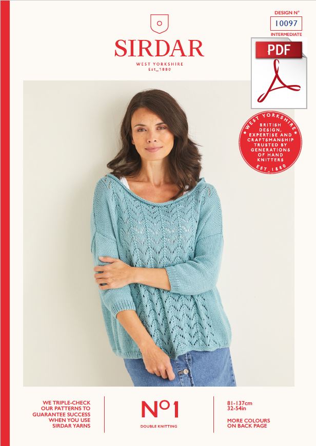 Sirdar 10097 Ladie Sweater in Sirdar No1 DK Knitting (PDF) Knit in a Box