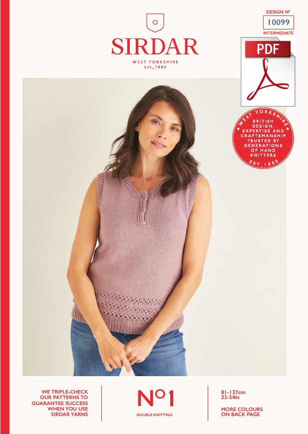 Sirdar 10099 Ladie Vest Top in Sirdar No1 DK Knitting (PDF) Knit in a Box