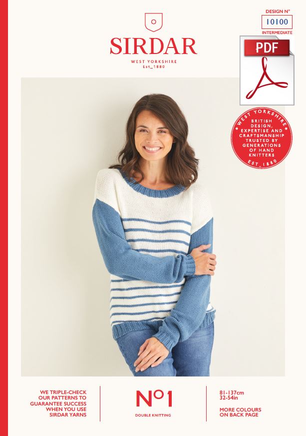 Sirdar 10100 Ladie Sweater in Sirdar No1 DK Knitting (PDF) Knit in a Box 
