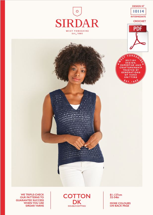 Sirdar 10114 Ladie Crochet Top in Cotton DK (PDF) Knit in a Box