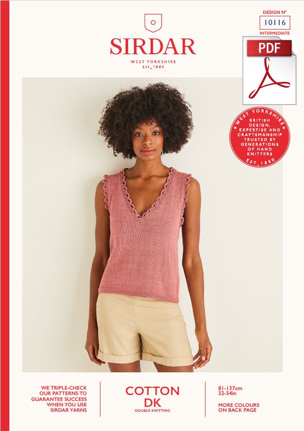 Sirdar 10116 Ladie Top in Cotton DK (PDF) Knit in a Box