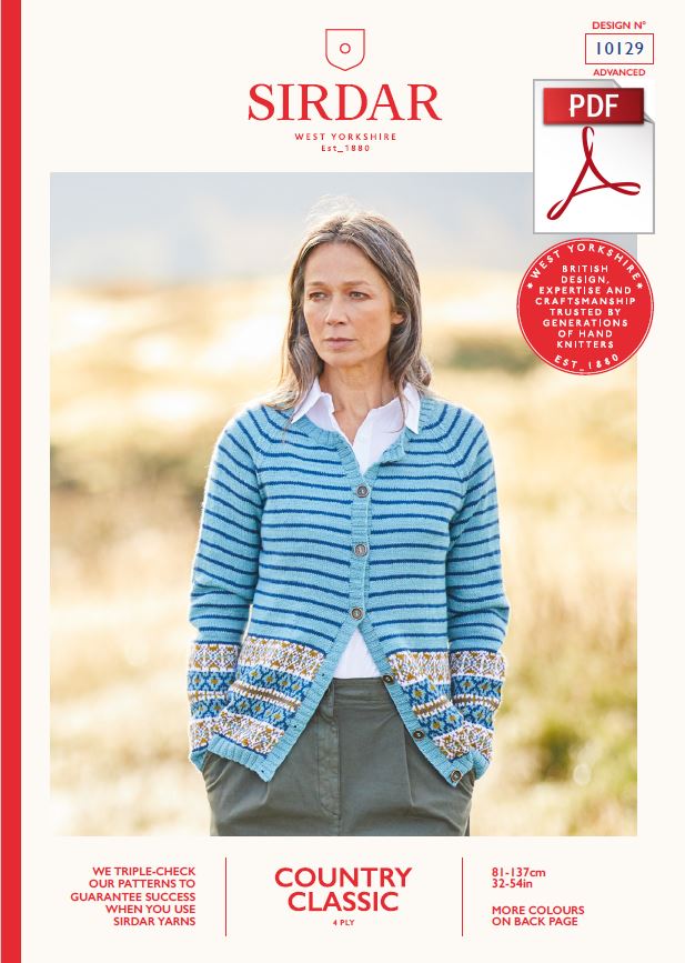 Sirdar 10129 Ladie Cardigan in Country Classic 4 Ply Knitting (PDF) Knit in a Box 
