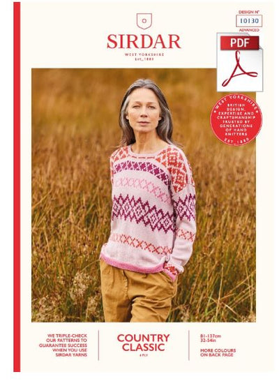 Sirdar 10130 Ladie Sweater in Country Classic 4 Ply Knitting (PDF) Knit in a Box