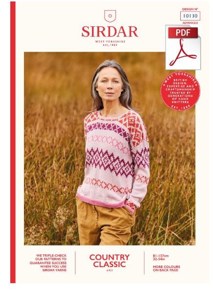 Sirdar 10130 Ladie Sweater in Country Classic 4 Ply Knitting (PDF) Knit in a Box 