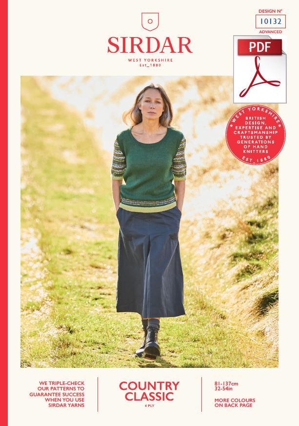 Sirdar 10132 Ladie Fair Isle Sleeve Top in Country Classic 4 Ply Knitting (PDF) Knit in a Box 