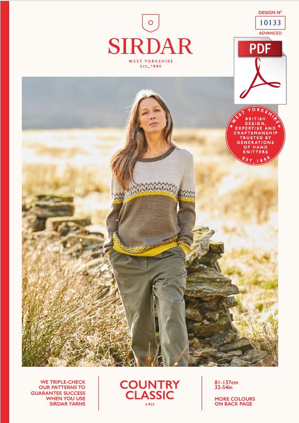 Sirdar 10133 Ladie Sweater in Country Classic 4 Ply Knitting (PDF) Knit in a Box 