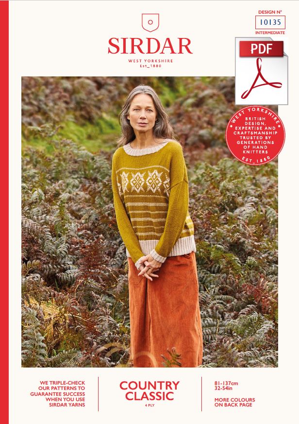 Sirdar 10135 Ladie Fair Isle Sweater in Country Classic 4 Ply Knitting (PDF) Knit in a Box 