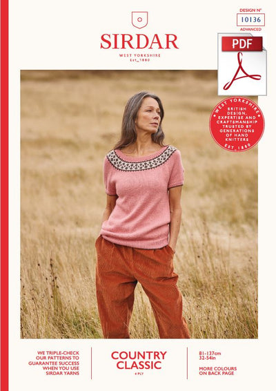 Sirdar 10136 Ladie Raglan Top in Country Classic 4 Ply Knitting (PDF) Knit in a Box