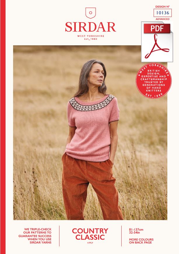 Sirdar 10136 Ladie Raglan Top in Country Classic 4 Ply Knitting (PDF) Knit in a Box 