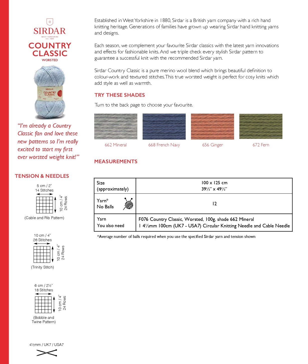 Sirdar 10158 Country Classic Worsted (PDF) Knit in a Box