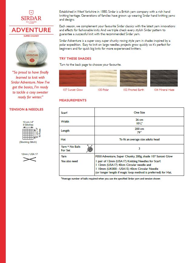 Sirdar 10195 Adventure Super Chunky (PDF) Knit in a Box