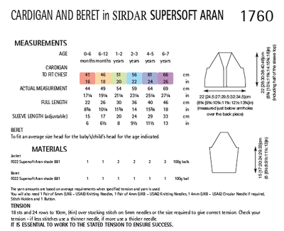 Sirdar 1760 Cardigan and Beret in Supersoft Aran (PDF) Knit in a Box