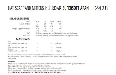 Sirdar 2428 Hat, Scarf and Mittens in Supersoft Aran (PDF) Knit in a Box