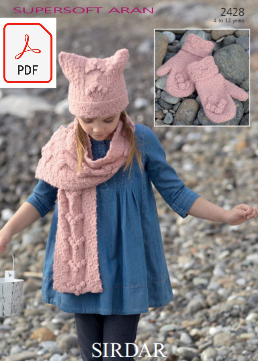 Sirdar 2428 Hat, Scarf and Mittens in Supersoft Aran (PDF) Knit in a Box 