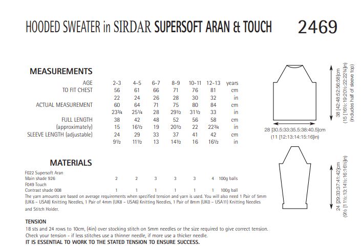 Sirdar 2469 Hooded Sweater in Supersoft Aran and Touch (PDF) Knit in a Box