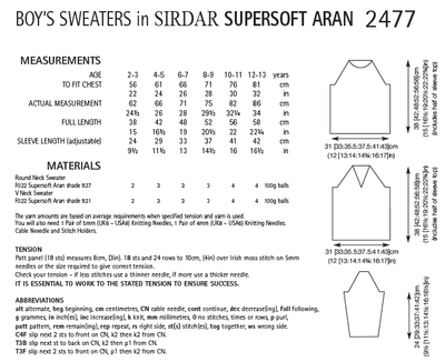 Sirdar 2477 Boy´s Sweaters in Supersoft Aran (PDF) Knit in a Box