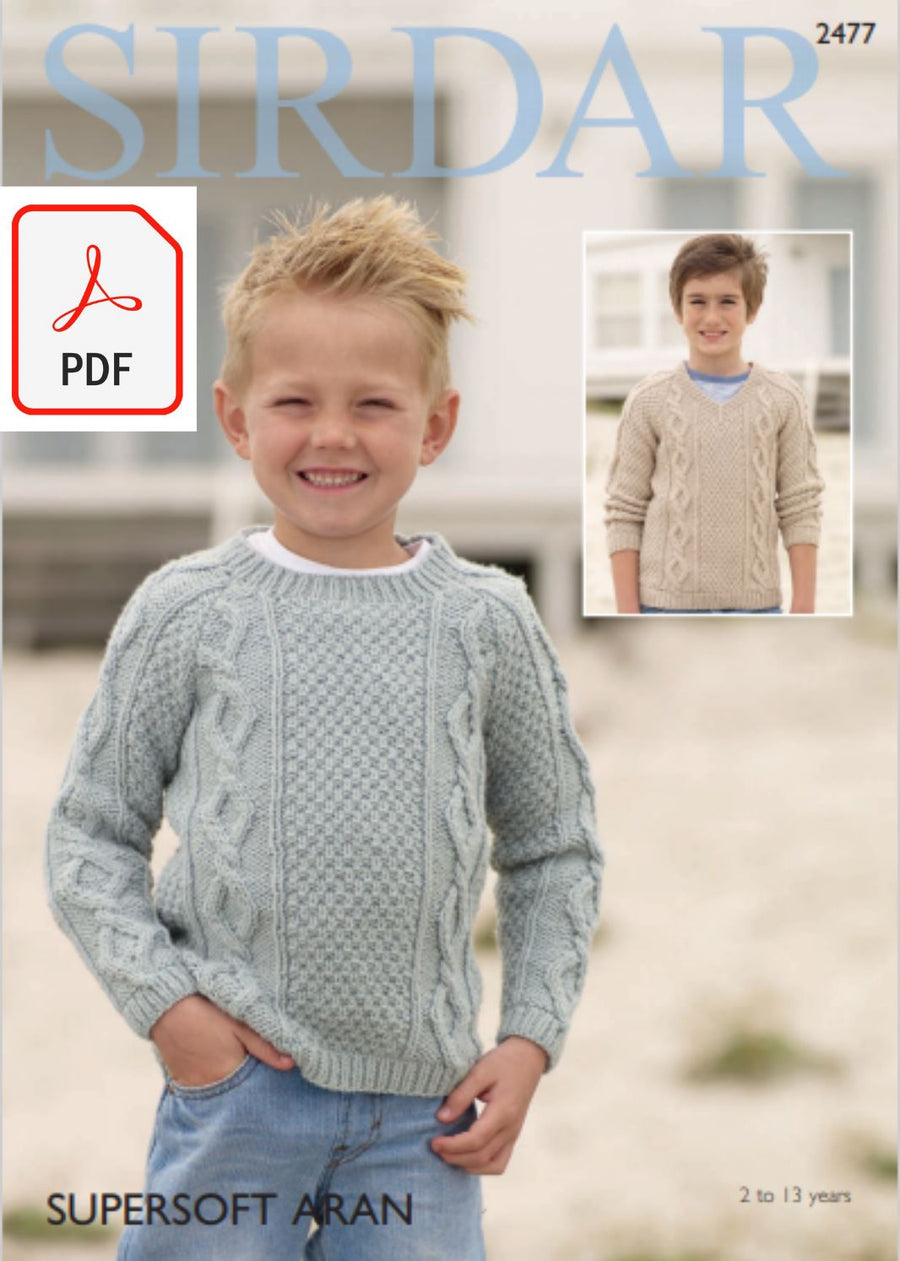 Sirdar 2477 Boy´s Sweaters in Supersoft Aran (PDF) Knit in a Box 