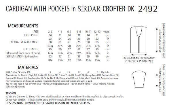 Sirdar 2492 Children Cardigan with Pockets in Crofter DK (PDF) Knit in a Box
