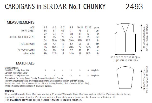 Sirdar 2493 Children Cardigan in No.1 Chunky (PDF) Knit in a Box