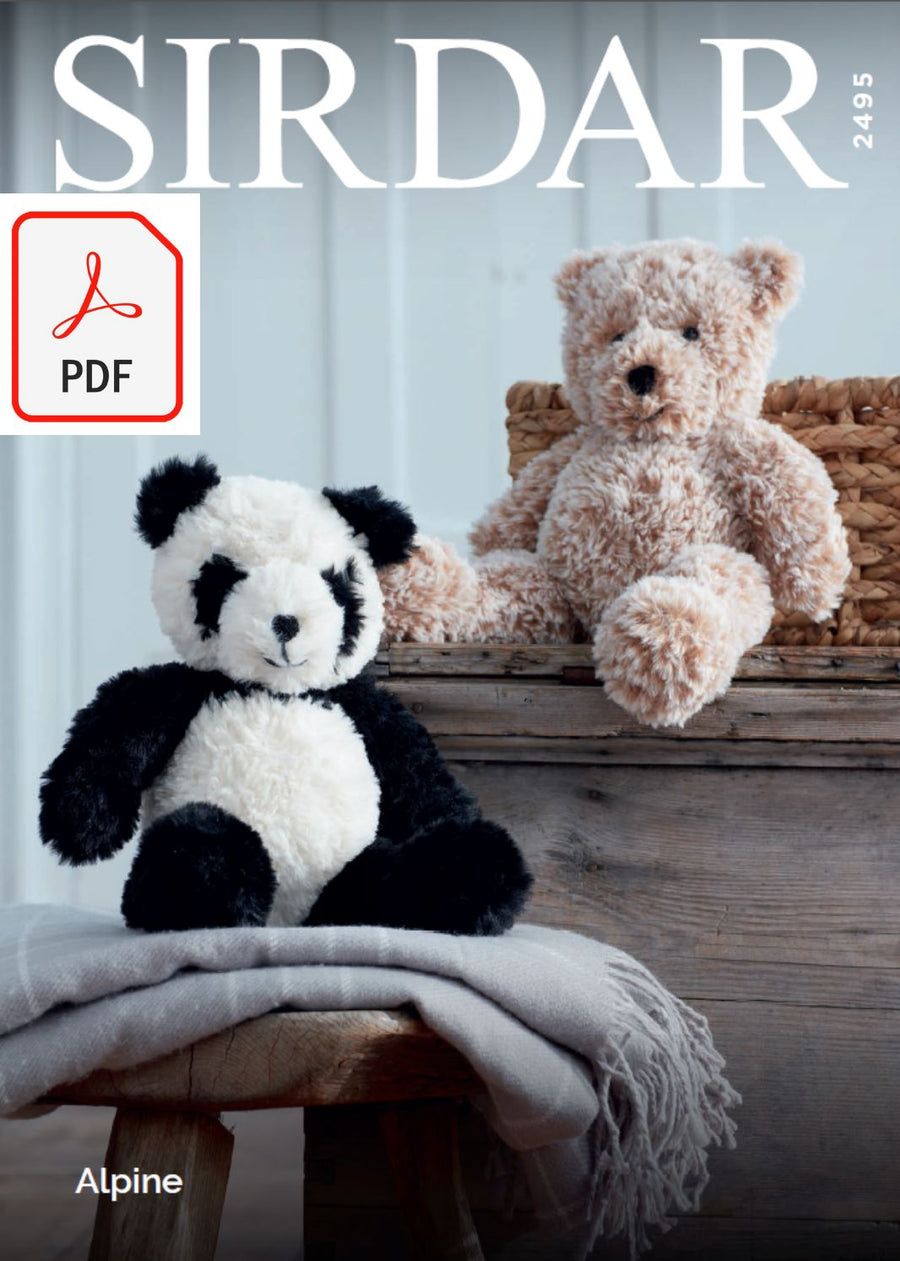 Sirdar 2495 Panda and Teddy Bear in Alpine (PDF) Knit in a Box 