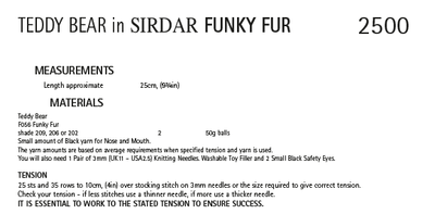 Sirdar 2500 Teddy Bear Toy in Sirdar Funky Fur (PDF) Knit in a Box