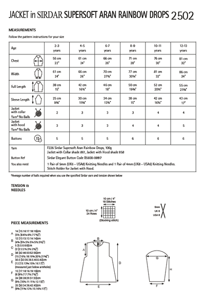 Sirdar 2502 Childrens Jacket in Supersoft Aran Rainbow Drops (PDF) Knit in a Box
