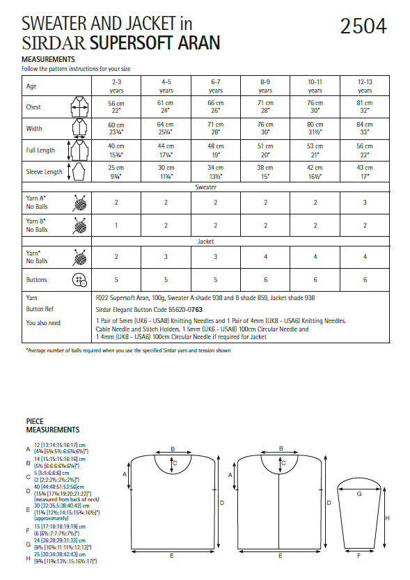 Sirdar 2504 Children Sweater & Jacket in Supersoft Aran (PDF) Knit in a Box