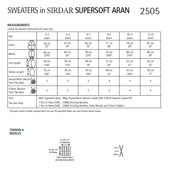 Sirdar 2505 Children Sweater in Supersoft Aran (PDF) Knit in a Box