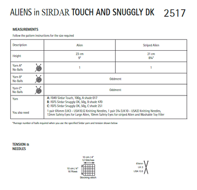 Sirdar 2517 Toy Aliens in Sirdar Touch & Snuggly DK (PDF) Knit in a Box