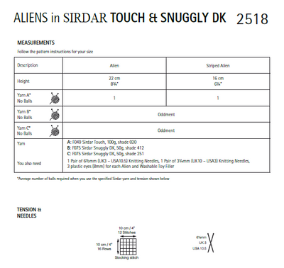 Sirdar 2518 Toy Aliens in Sirdar Touch & Snuggly DK (PDF) Knit in a Box