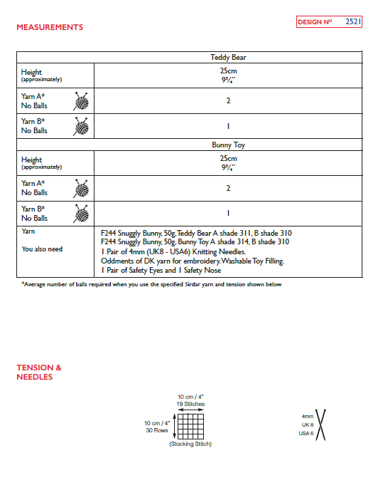 Sirdar 2521 Toy Bear & Bunny in Sirdar Snuggly Bunny (PDF) Knit in a Box