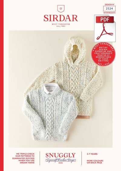 Sirdar 2524 Children Hooded Sweater & Sweater in Snuggly Supersoft Rainbow Drops Aran Knitting (PDF) Knit in a Box