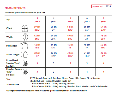 Sirdar 2524 Children Hooded Sweater & Sweater in Snuggly Supersoft Rainbow Drops Aran Knitting (PDF) Knit in a Box