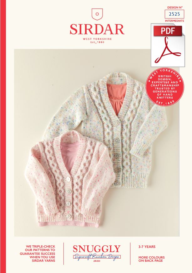 Sirdar 2525 Children Cardigan in Snuggly Supersoft Rainbow Drops Aran Knitting (PDF) Knit in a Box 
