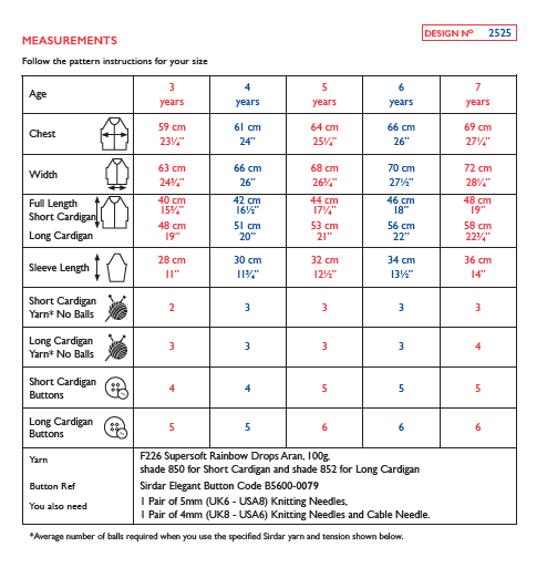 Sirdar 2525 Children Cardigan in Snuggly Supersoft Rainbow Drops Aran Knitting (PDF) Knit in a Box