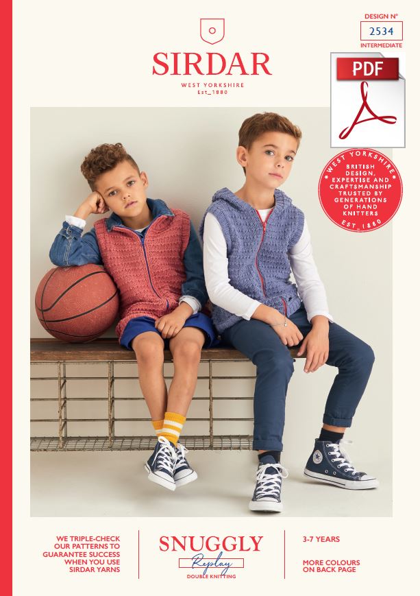 Sirdar 2534 Children Hooded Gilet & Gilet in Snuggly Replay DK Knitting (PDF) Knit in a Box 