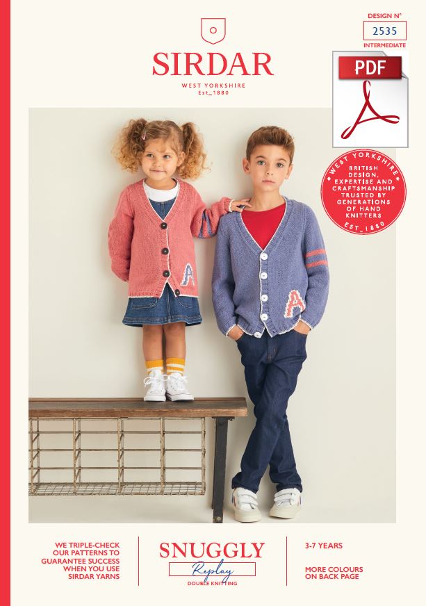 Sirdar 2535 Children Cardigans in Snuggly Replay DK Knitting (PDF) Knit in a Box 