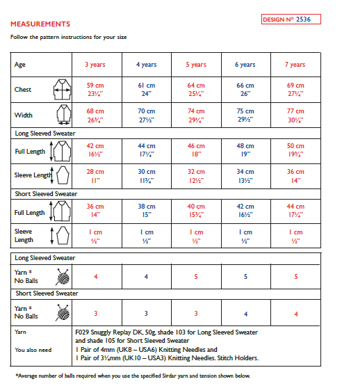 Sirdar 2536 Children Sweaters in Snuggly Replay DK Knitting (PDF) Knit in a Box