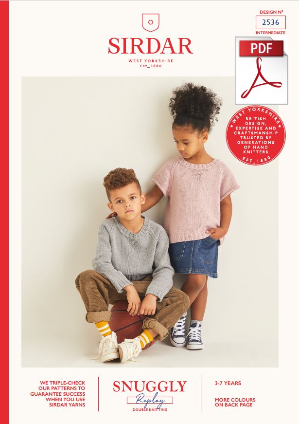 Sirdar 2536 Children Sweaters in Snuggly Replay DK Knitting (PDF) Knit in a Box 