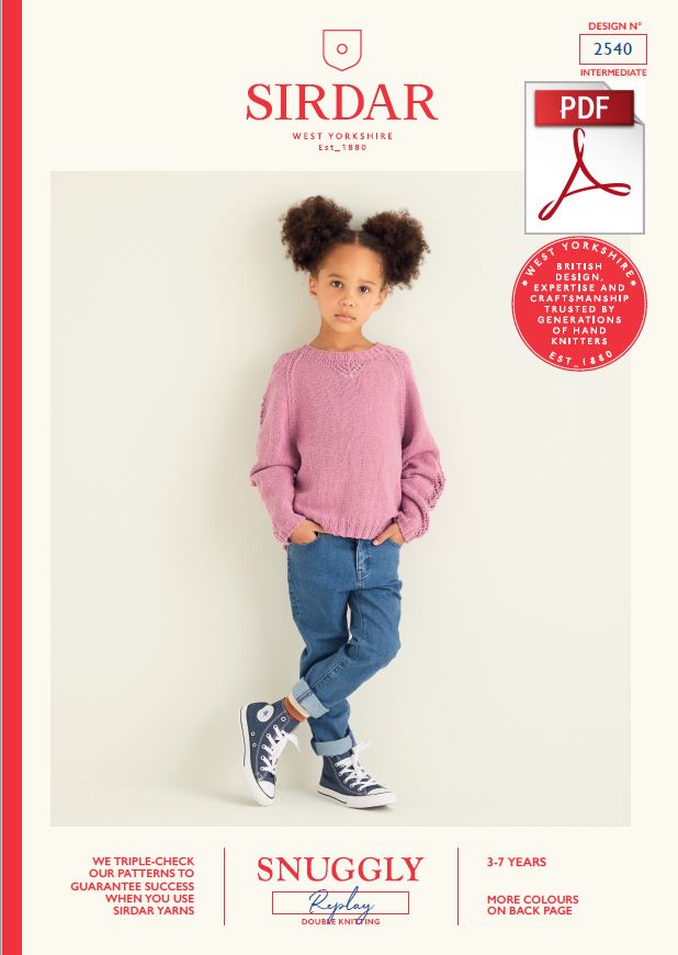 Sirdar 2540 Children Sweater in Snuggly Replay DK Knitting (PDF) Knit in a Box 