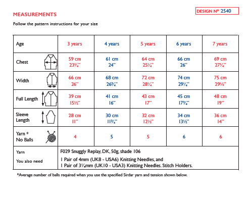 Sirdar 2540 Children Sweater in Snuggly Replay DK Knitting (PDF) Knit in a Box