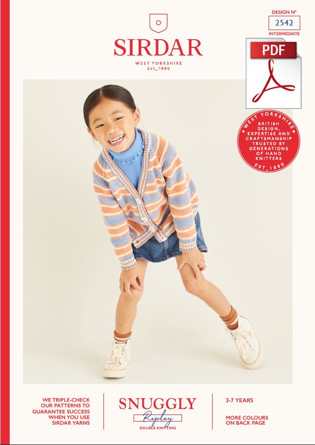 Sirdar 2542 Children Cardigan in Snuggly Replay DK Knitting (PDF) Knit in a Box