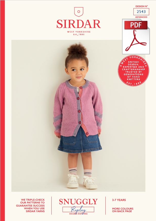 Sirdar 2543 Children Cardigan in Snuggly Replay DK Knitting (PDF) Knit in a Box 