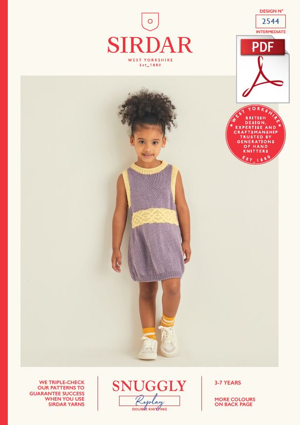Sirdar 2544 Children Dress in Snuggly Replay DK Knitting (PDF) Knit in a Box 